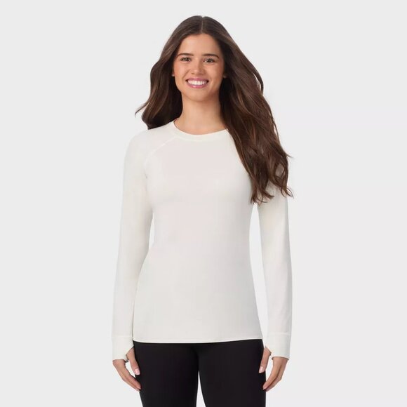 Warm Essentials by Cuddl Duds Women's Active Long Sleeve Crewneck Top  Ivory S - Picture 1 of 7